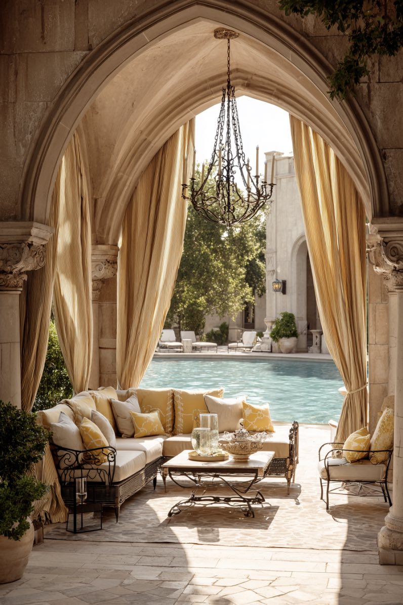 Mediterranean Lounge with Elegant Curtains