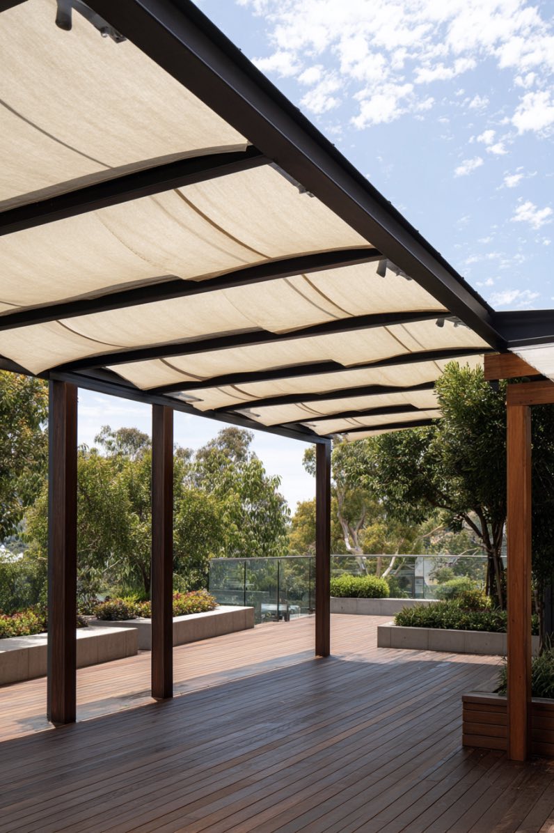 Sleek Canopy Over Manicured Backyard