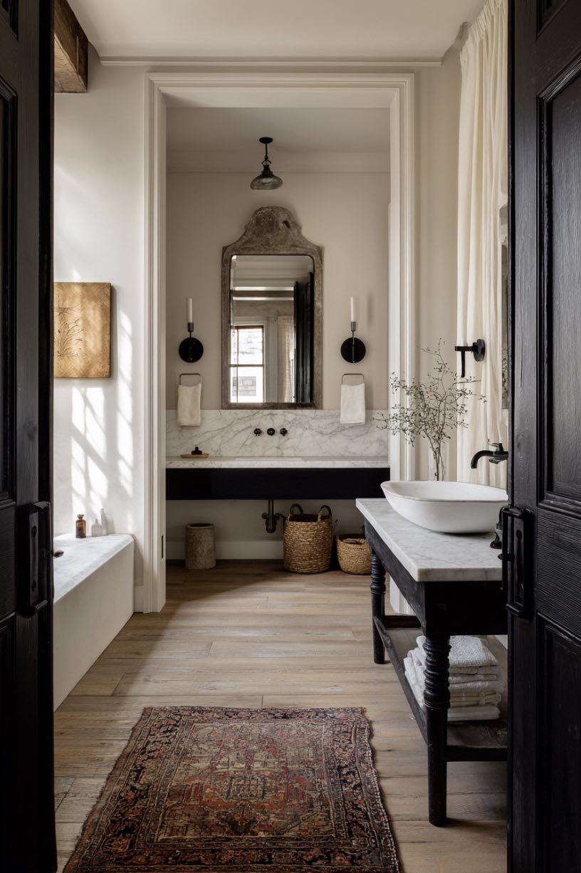 16. Victorian Mirror Persian Rug Bathroom
