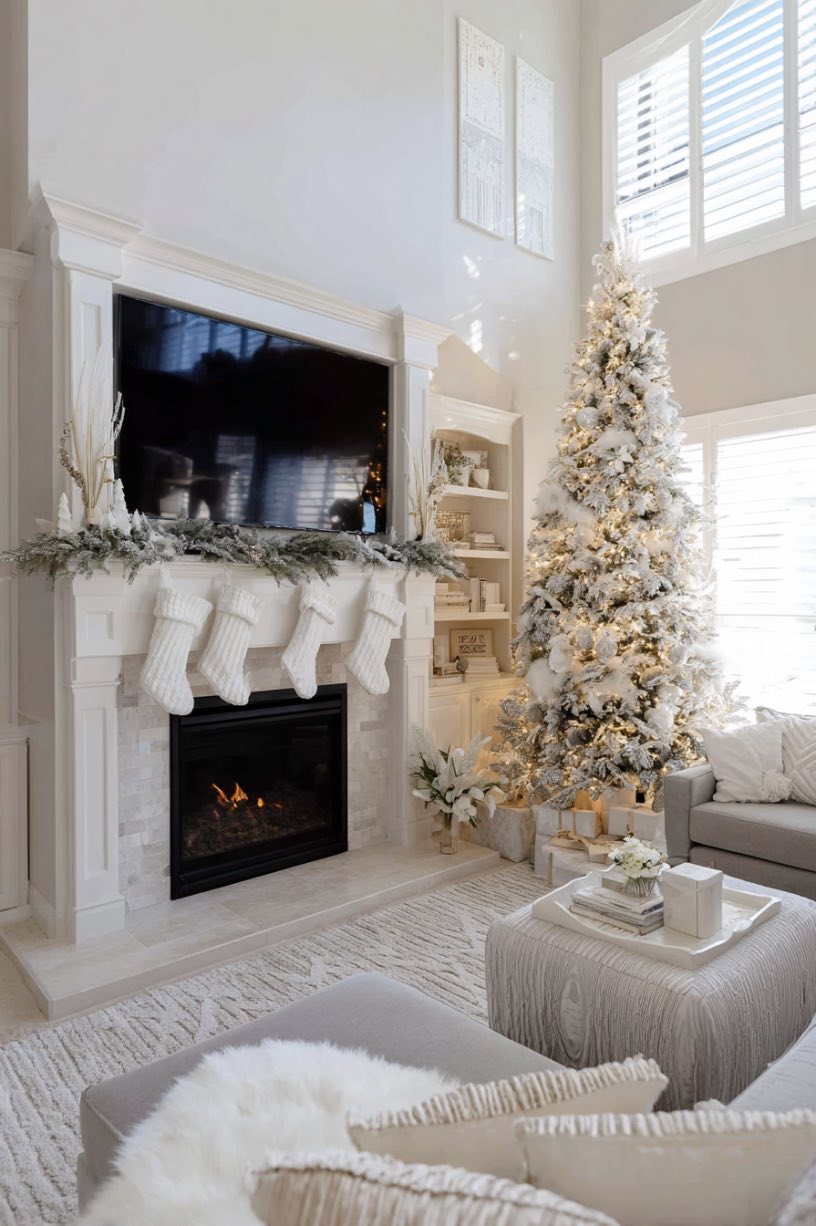 16. White Fireplace Neutral Christmas