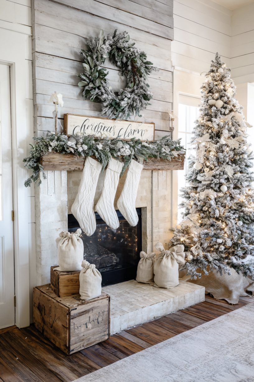 17. Shiplap Wall Christmas Mantle
