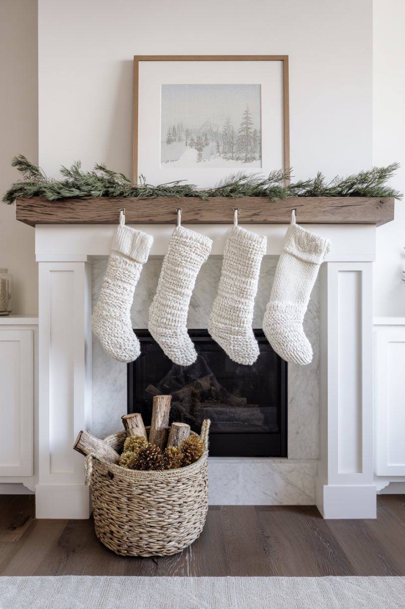 18. Minimalist White Christmas Fireplace