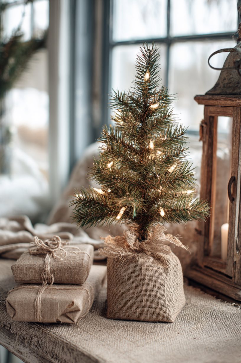Burlap Base Tree with Gifts