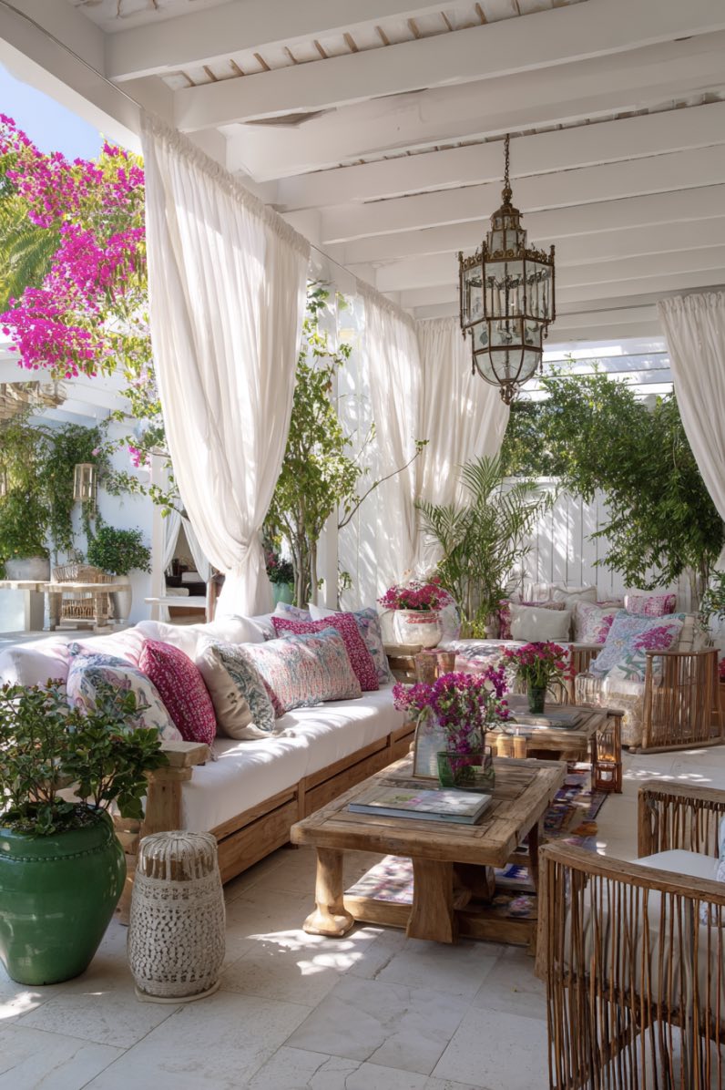 Cozy Porch with Colorful Curtains