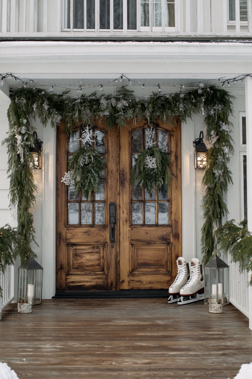 Skates and Greenery on the Porch