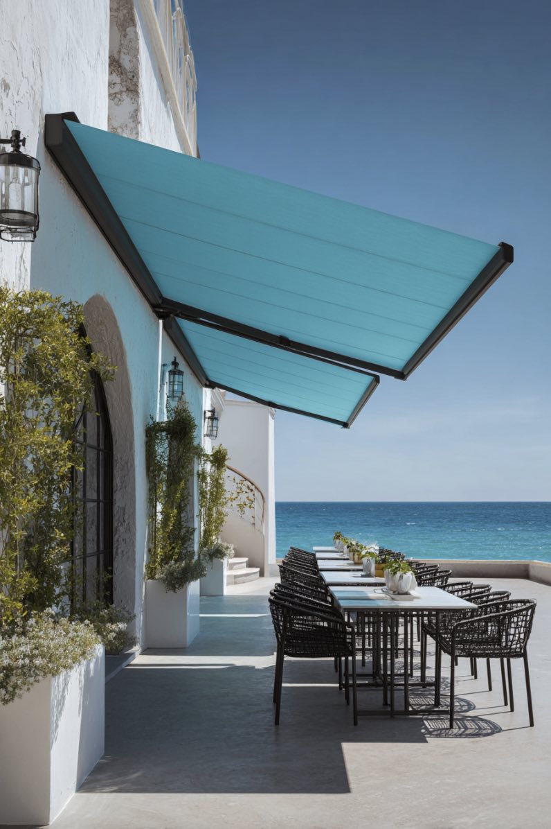 Teal Blue Awning with Coastal Elegance