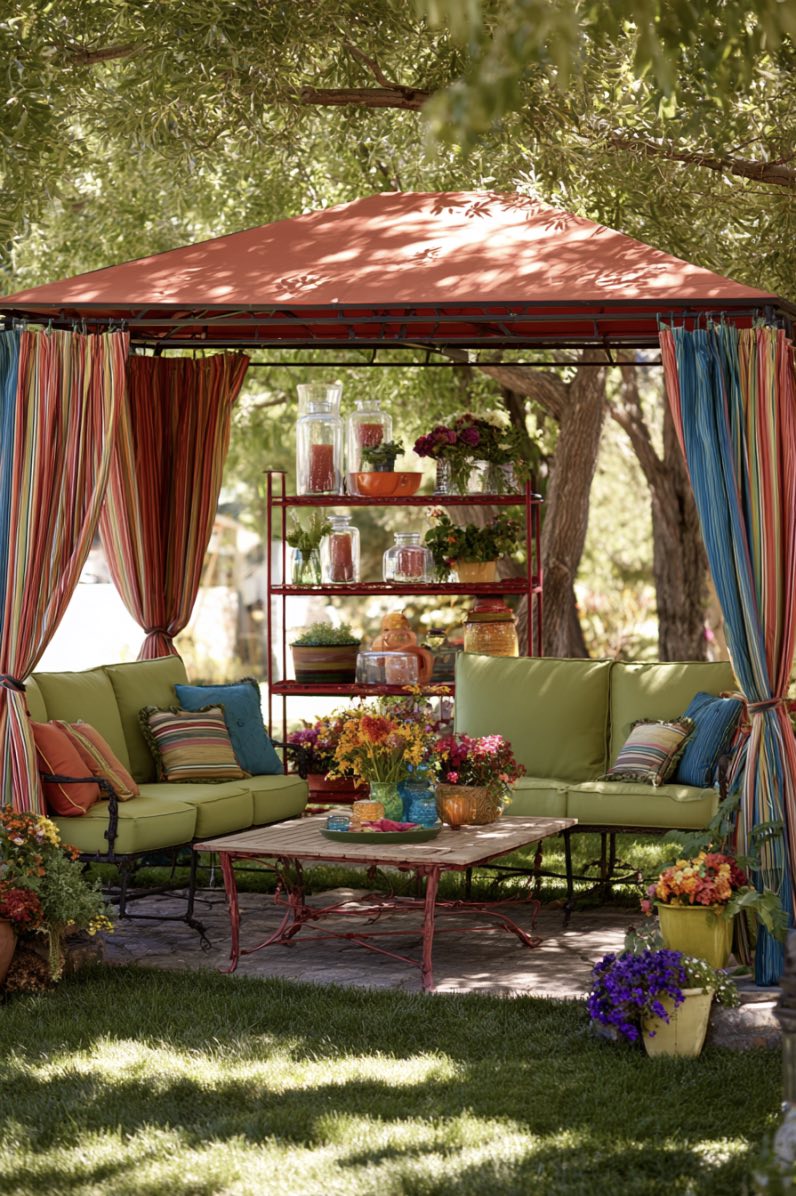 Porch with Curtain Ideas in Vibrant Tones