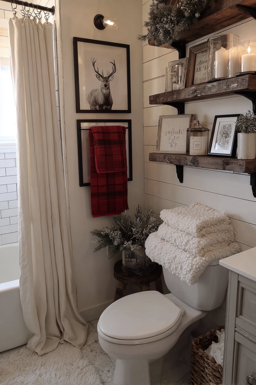 2. Rustic Over Toilet Christmas Shelf