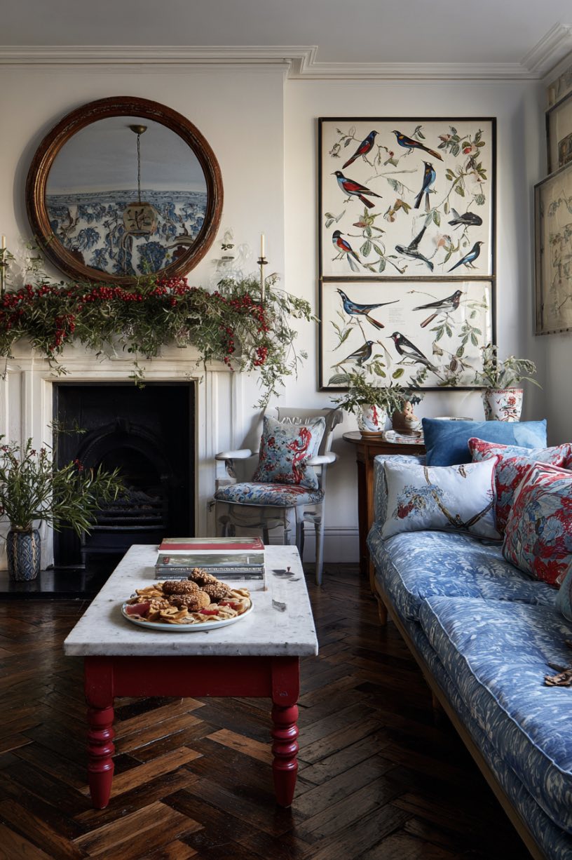 20. English Christmas Living Room Gallery Wall