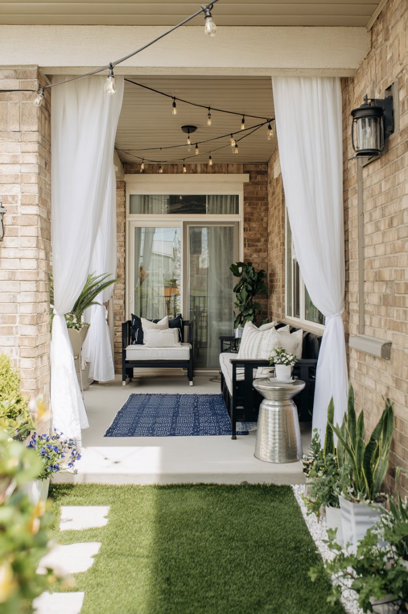 Inviting Porch with White Curtains