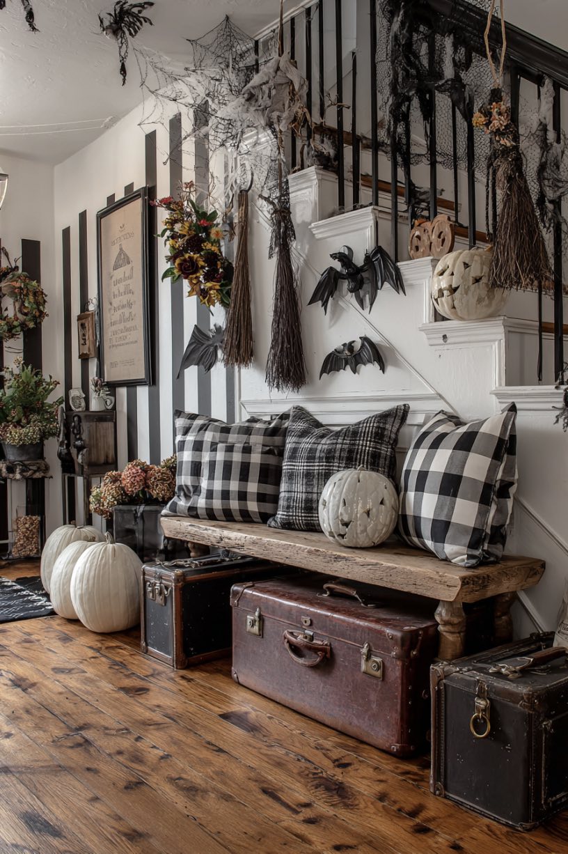 Striped Entryway with Spooky Flair