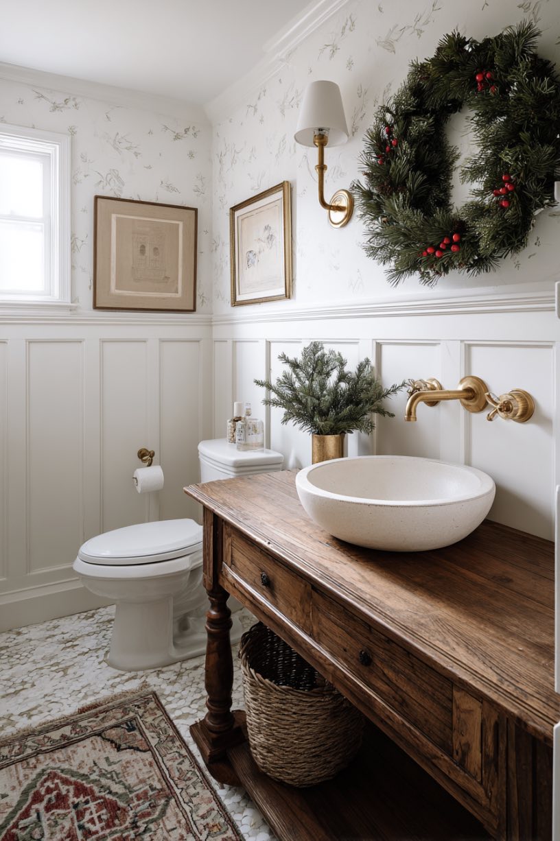 3. Elegant Bathroom Christmas Makeover