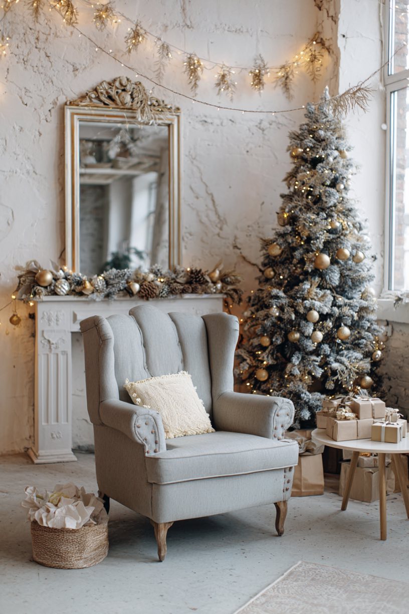 3. Grey and Gold Christmas Corner Setup