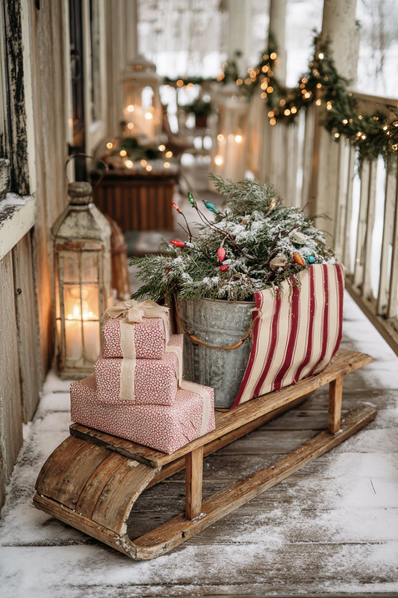 3. Vintage Sled Christmas Porch Display