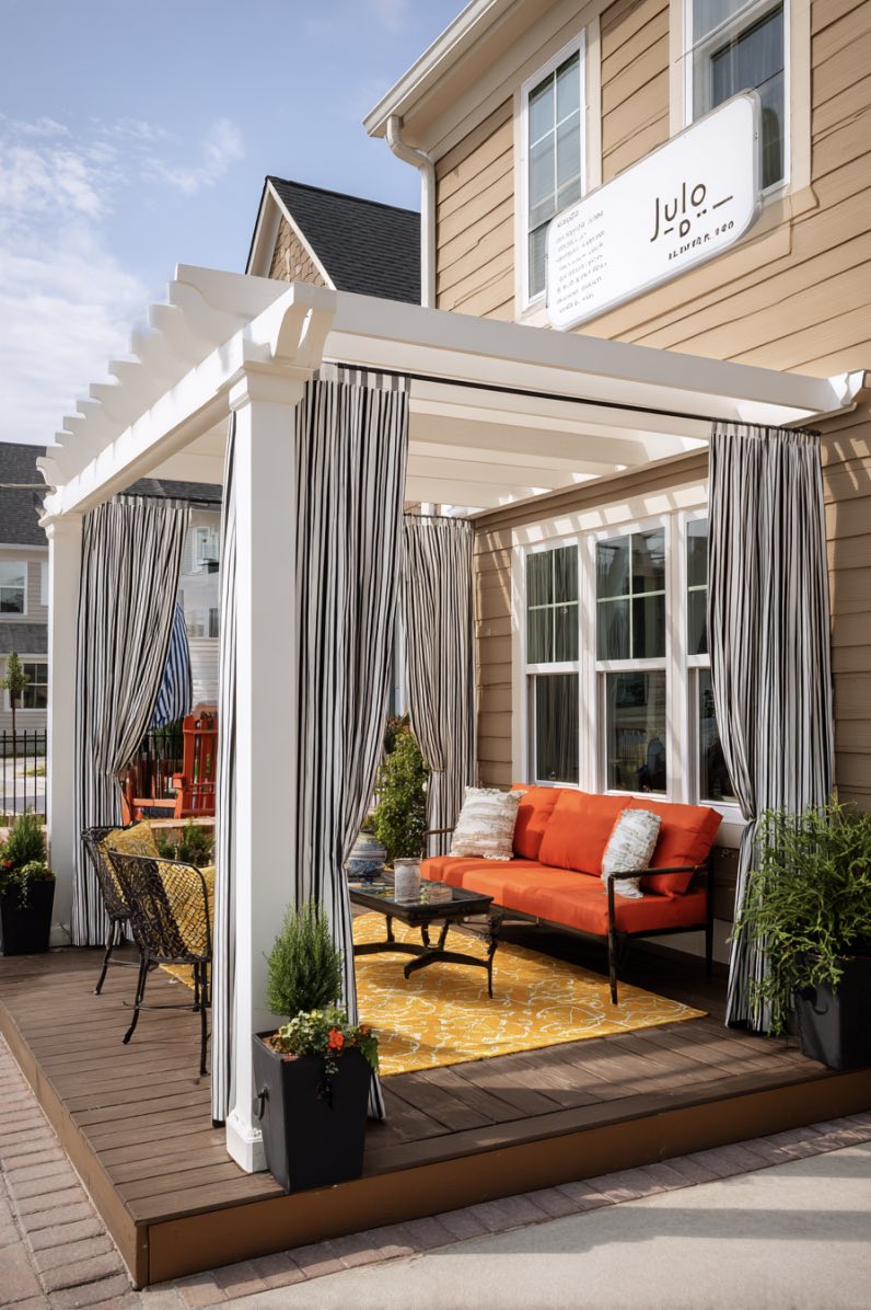 Porch with Curtain Ideas for Bold Color Lovers