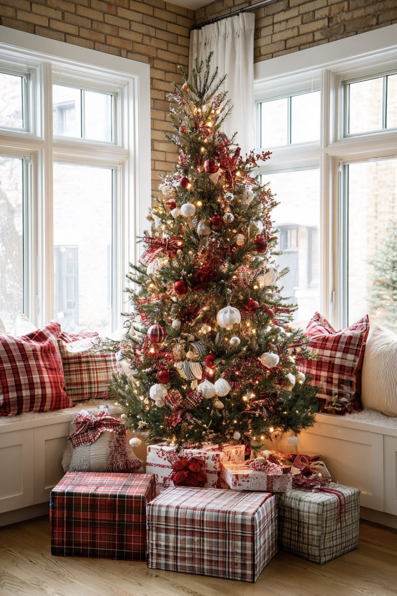 5. Checkered Pattern Christmas Tree Display