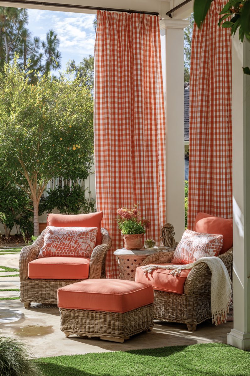 Cozy Porch with Gingham Curtain Ideas
