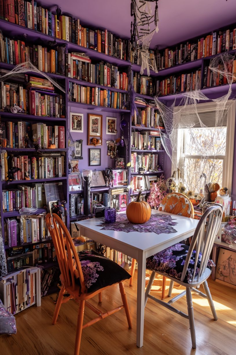 Cozy Halloween Library Nook