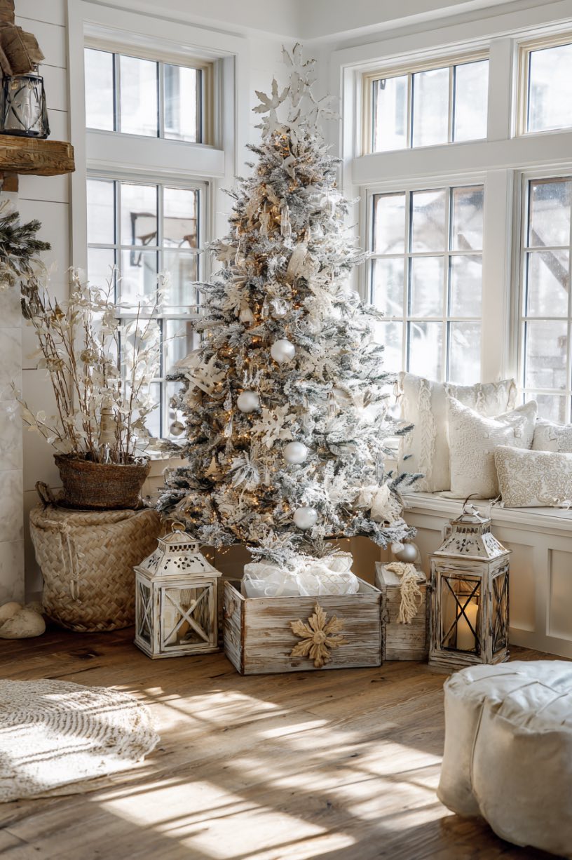 7. Frosted Silver Christmas Tree Elegance