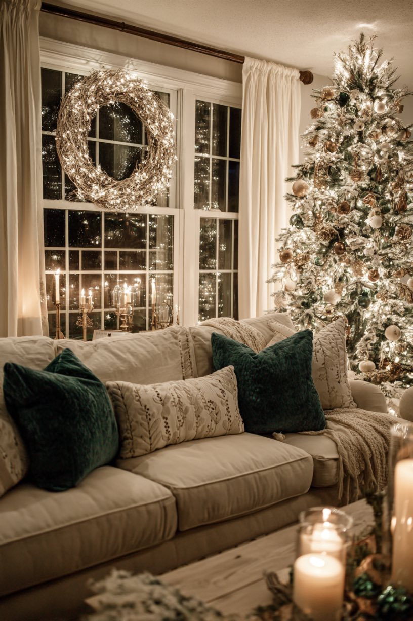 7. Green and White Night Christmas Scene