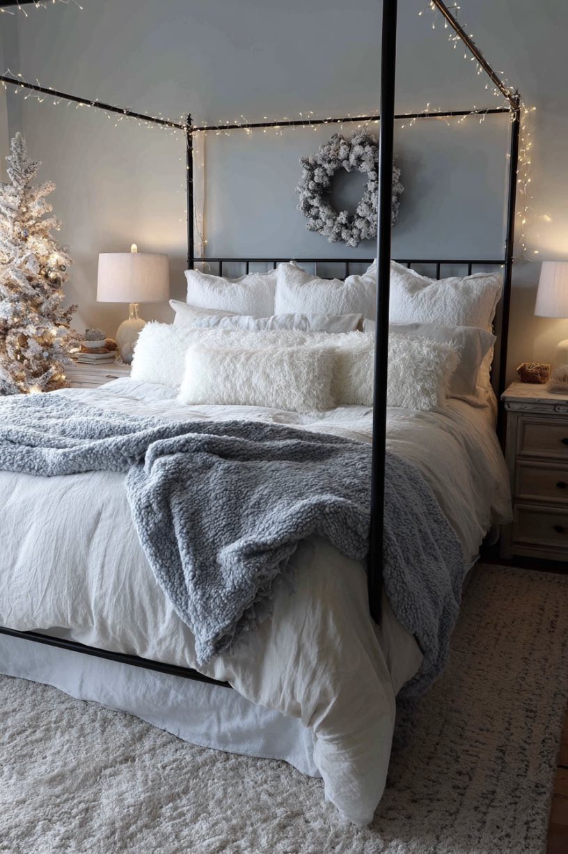7. Light Blue Christmas Bedroom Retreat
