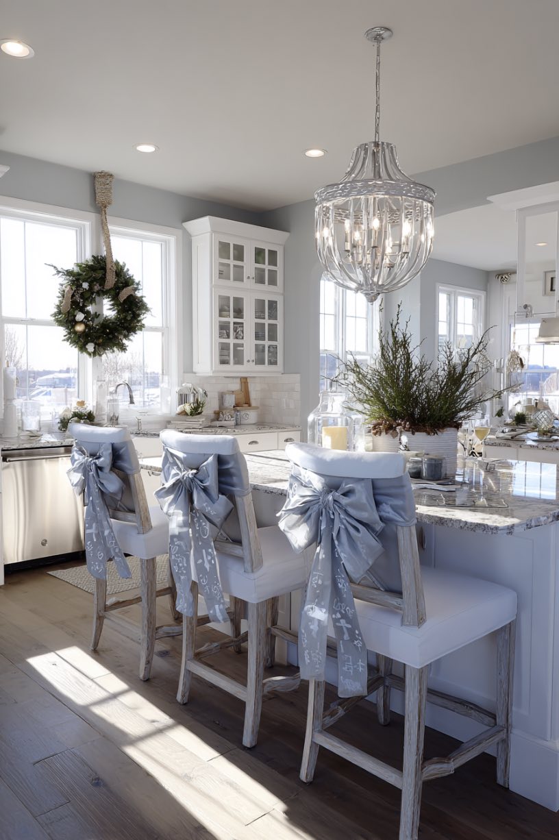 8. Kitchen Christmas Ribbon Chair Decor
