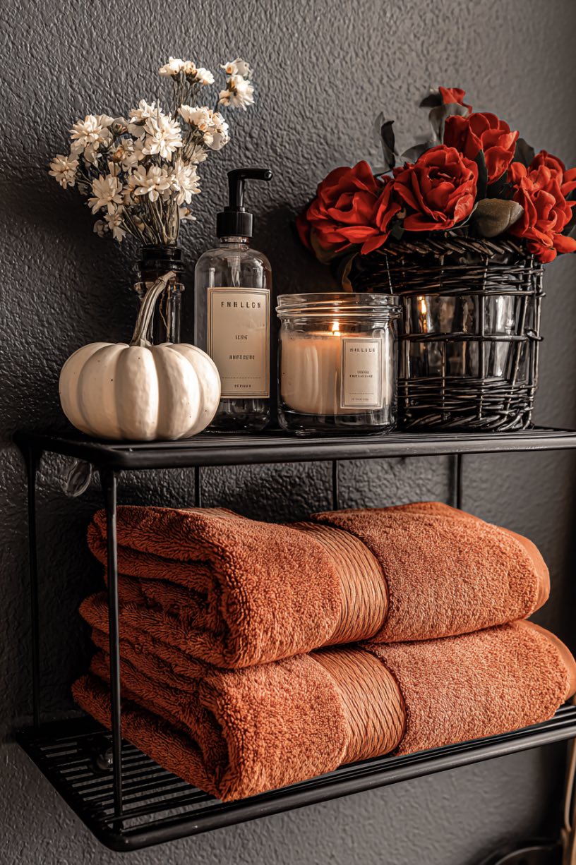 8. Orange Black Fall Shelf Styling