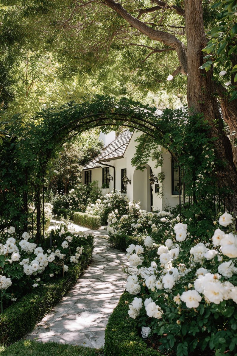 Fresh Boxwood Edges in Farmhouse Garden