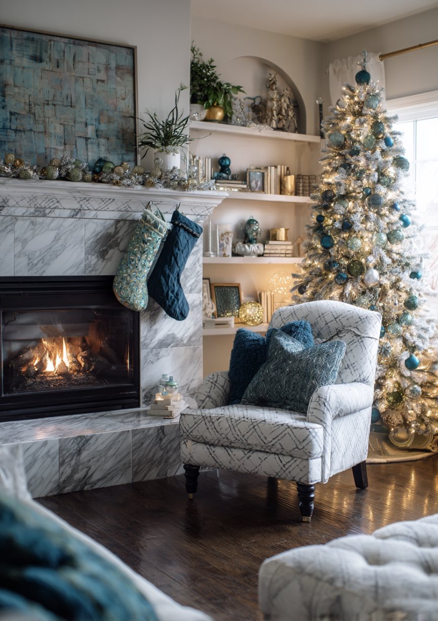 9. Sophisticated Olive Green Holiday Decor